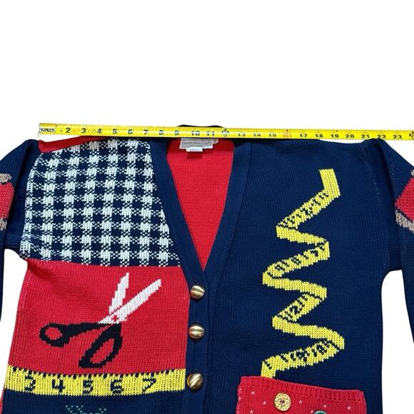 VTG Sweater Loft Women’s Knit Cardigan Sweater Sewing Seamstress Patchwork Small - Picture 10 of 16